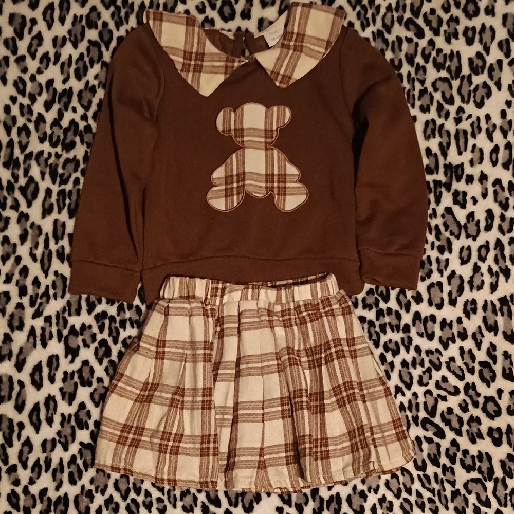 Brown Teddy Bear Plaid Dress
